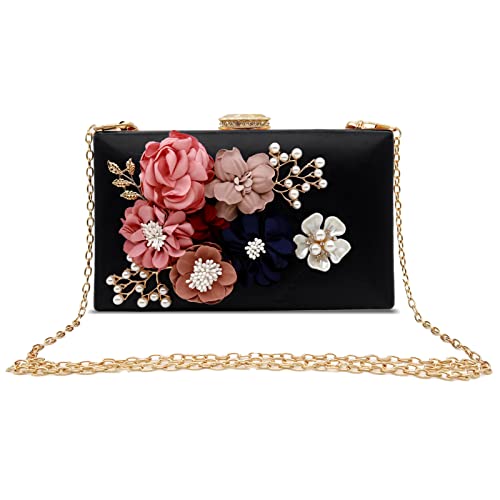 Fozehlad Abendtasche mit Blumenmuster für Damen, Blumen-Clutch, Geldbörse für Braut, Hochzeit, Party und Abschlussball, Schwarz von Fozehlad