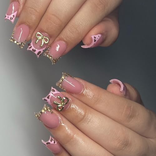 24 Stück French Tip Press on Nails Acryl Kralle French Tips für Frauen mit kurzer quadratischer Form Schleife und Blumen-Design 24 Stück French Tip Press on Nails Acryl Kralle French Tips für Frauen mit kurzer quadratischer Form Schleife und Blumen-Design von Fpbiagoq