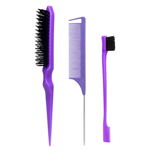 3-teiliges Haarstyling-Kamm-Set, Teasing-Haarbürste, Dreifach-Kamm, Schwanzkämme, Kantenbürste, Schwanzwerkzeug, Zopfwerkzeug, glatte Rückseite für Mädchen von Fpbiagoq