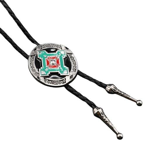 [Fpbiagoq] Herren Leder Lederschnur Boloti Metall Abzeichen Anhänger Western Vintage Verstellbare Krawatte Festival Halskette Kette Rodeo Bolo Krawatte von Fpbiagoq