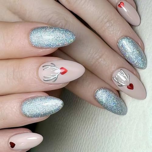 Künstliche Fingernägel, mittelgroß, für Mädchen, Elch, volle Abdeckung, Stick, für weibliche Mädchen, Elch, volle Abdeckung, Weihnachten, künstliche Nägel, Mandel, zum Aufdrücken auf den Nagel Künstliche Fingernägel, mittelgroß, für Mädchen, Elch, volle Abdeckung, Stick, für weibliche Mädchen, Elch, volle Abdeckung, Weihnachten, künstliche Nägel, Mandel, zum Aufdrücken auf den Nagel von Fpbiagoq