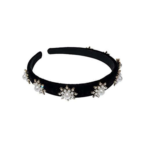 Stirnband Damen Koreaner Retro Bling Strass Schneeflocke Stirnband for Frauen Dame Black Samt Imitation Perle Breite BRANTED HAIR BAND Zubehör Gesichtswaschstirnband von FrEshn