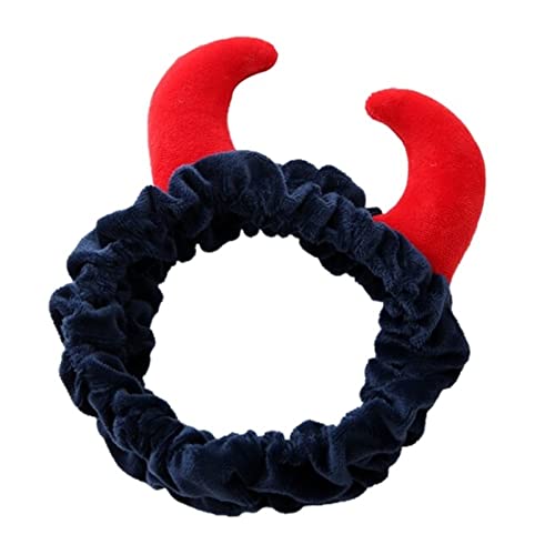 Stirnband Damen Plüsch rot Ochsen Devil Dämon Hörner Stirnband Makeup Dusche Wash Gesicht Sport Samt Haarband Funny Festival Party Bandana Gesichtswaschstirnband (Size : Navy) von FrEshn