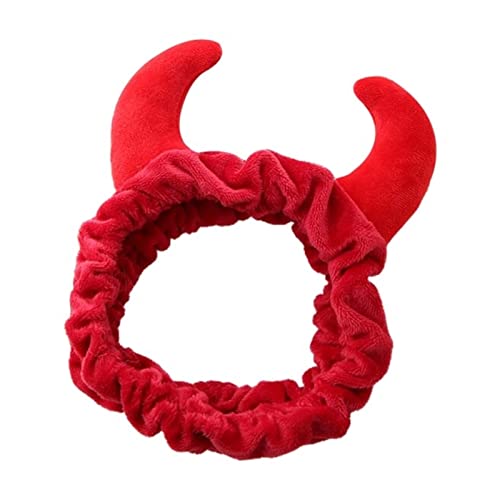 Stirnband Damen Plüsch rot Ochsen Devil Dämon Hörner Stirnband Makeup Dusche Wash Gesicht Sport Samt Haarband Funny Festival Party Bandana Gesichtswaschstirnband (Size : Wine Red) von FrEshn