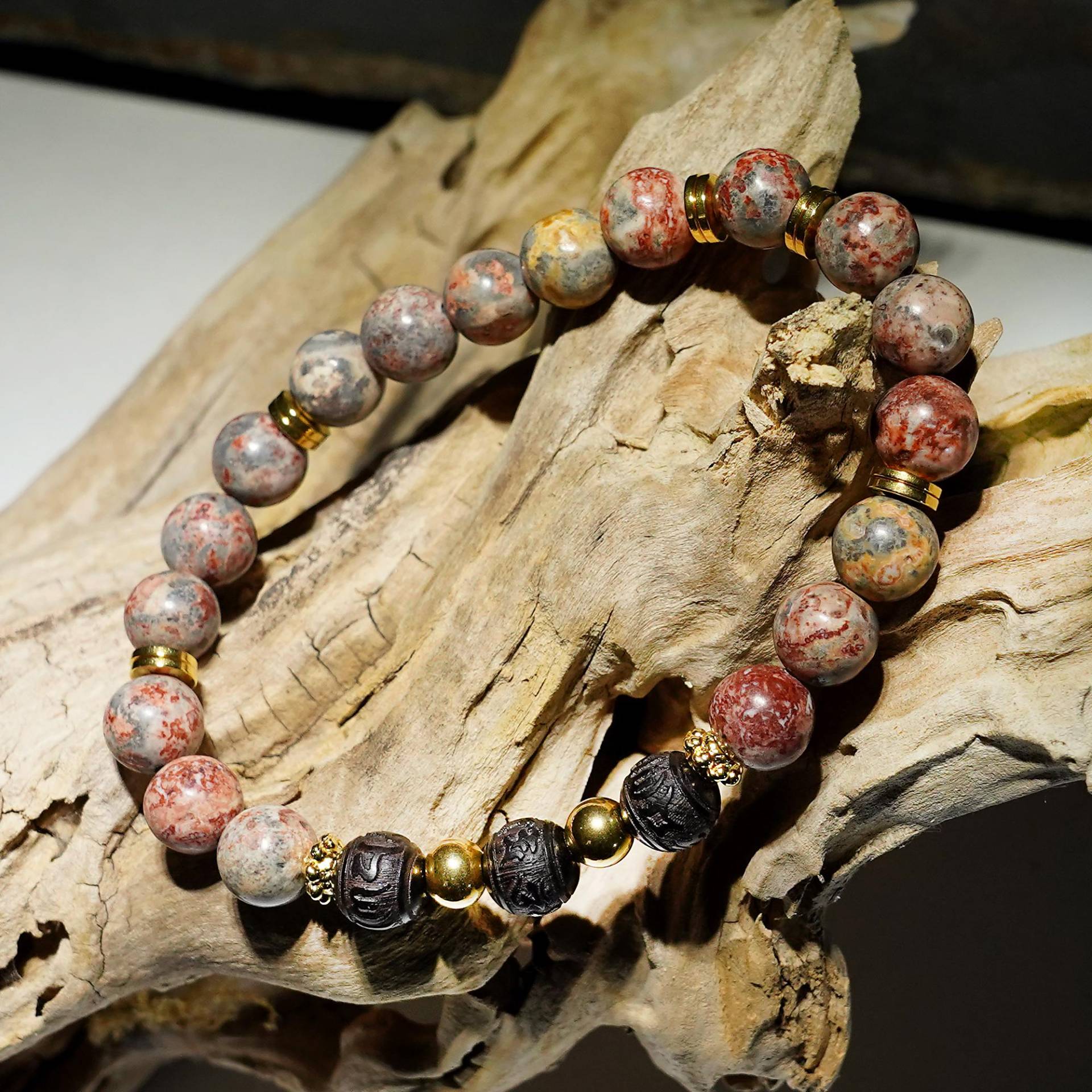 Bunter Leopardenhautjaspis An Geschnitzten Mantraperlen Ø 8mm, Unisex Mixarmband in Verschiedenen Größen Auch Kindergrößen, Made Germany Bunter Leopardenhautjaspis An Geschnitzten Mantraperlen Ø 8mm, Unisex Mixarmband in Verschiedenen Größen Auch Kindergrößen, Made Germany von FraMonDesign