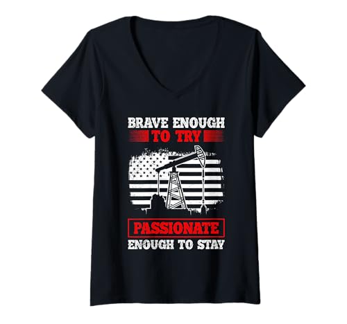 Damen Fracker BRAVE ENOUGH TO TRY Lustiges Fracking T-Shirt mit V-Ausschnitt von Fracking Shirt Aktivist Erdöl Förderung Erdgas