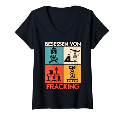 Damen Fracking BESESSEN VON FRACKING Retro Lustig Aktivisten T-Shirt mit V-Ausschnitt Damen Fracking BESESSEN VON FRACKING Retro Lustig Aktivisten T-Shirt mit V-Ausschnitt von Fracking Shirt Aktivist Erdöl Förderung Erdgas