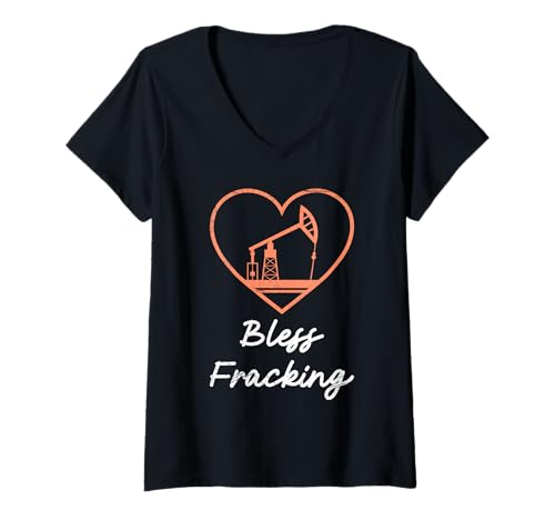 Damen Fracking BLESS FRACKING Lustiges Aktivisten T-Shirt mit V-Ausschnitt Damen Fracking BLESS FRACKING Lustiges Aktivisten T-Shirt mit V-Ausschnitt von Fracking Shirt Aktivist Erdöl Förderung Erdgas