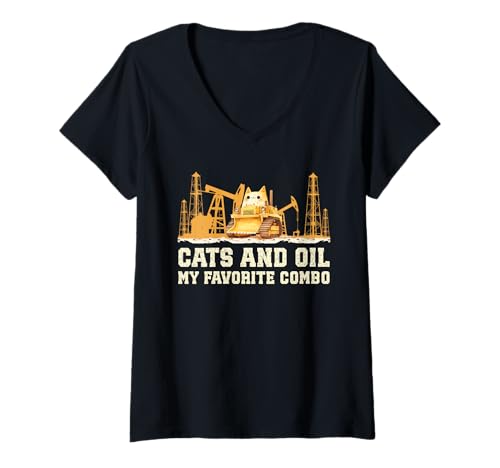 Damen Fracking I LOVE CATS AND FRACKING LUSTIG Fracking T-Shirt mit V-Ausschnitt von Fracking Shirt Aktivist Erdöl Förderung Erdgas