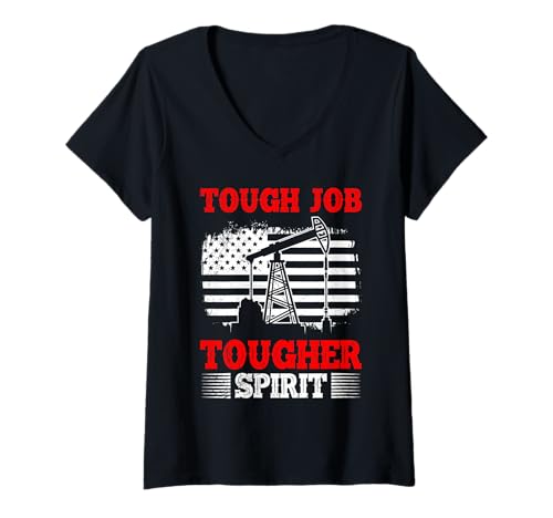 Damen Fracking Master TOUGH JOB TOUGHER SPIRIT Lustig Aktivist T-Shirt mit V-Ausschnitt von Fracking Shirt Aktivist Erdöl Förderung Erdgas