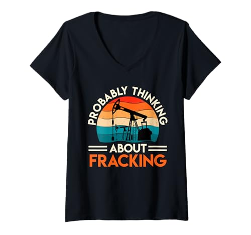 Damen Fracking PROBABLY THINKING ABOUT FRACKING Aktivisten T-Shirt mit V-Ausschnitt Damen Fracking PROBABLY THINKING ABOUT FRACKING Aktivisten T-Shirt mit V-Ausschnitt von Fracking Shirt Aktivist Erdöl Förderung Erdgas