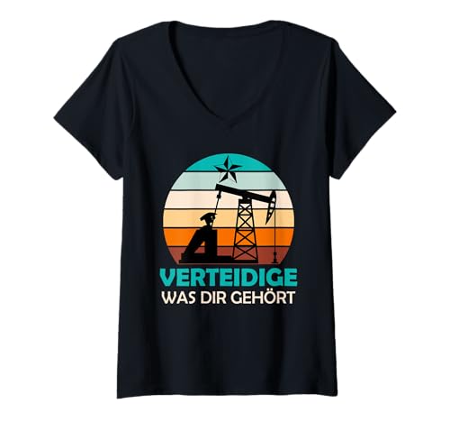 Damen Fracking VERTEIDIGE WAS DIR GEHÖRT Lustiges Aktivisten T-Shirt mit V-Ausschnitt Damen Fracking VERTEIDIGE WAS DIR GEHÖRT Lustiges Aktivisten T-Shirt mit V-Ausschnitt von Fracking Shirt Aktivist Erdöl Förderung Erdgas