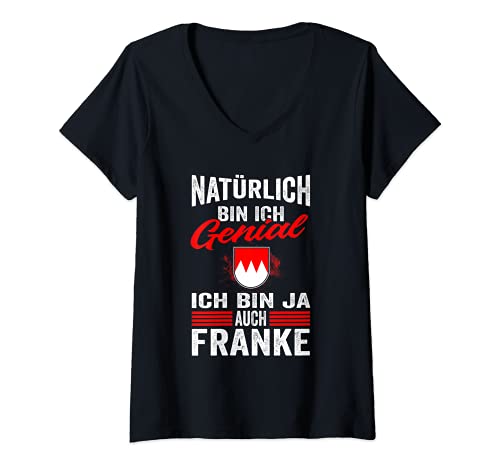 Damen Fränkisch Franken Wappen Franke Mittelfranken Lustig T-Shirt mit V-Ausschnitt Damen Fränkisch Franken Wappen Franke Mittelfranken Lustig T-Shirt mit V-Ausschnitt von Fränkischer Dialekt Frankenland Franken