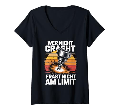 Damen Wer Nicht Crasht Fräst Nicht Am Limit CNC T-Shirt mit V-Ausschnitt Damen Wer Nicht Crasht Fräst Nicht Am Limit CNC T-Shirt mit V-Ausschnitt von Fräsen CNC Ingenieur Maschinenbau Hobby