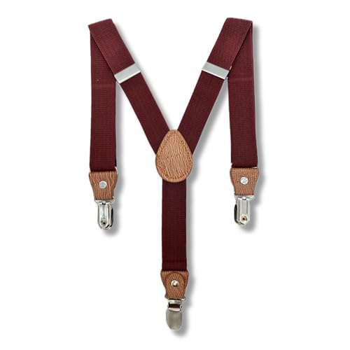 Hosenträger Kinder - Personalisierbar mit Gravur - 1-12 Jahre - Kinder Hosenträger stufenlos verstellbar 70-160cm - 12 tolle Farben - Elastische Y-Form (Weinrot, Kleinkind (70-130cm)) von Fräulein Maya