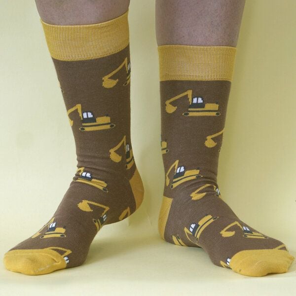 Fräulein Prusselise Bagger Socken braun gelb bunt gemustert von Fräulein Prusselise