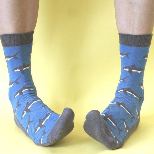 Fräulein Prusselise Hai Socken blau, bunt gemustert von Fräulein Prusselise