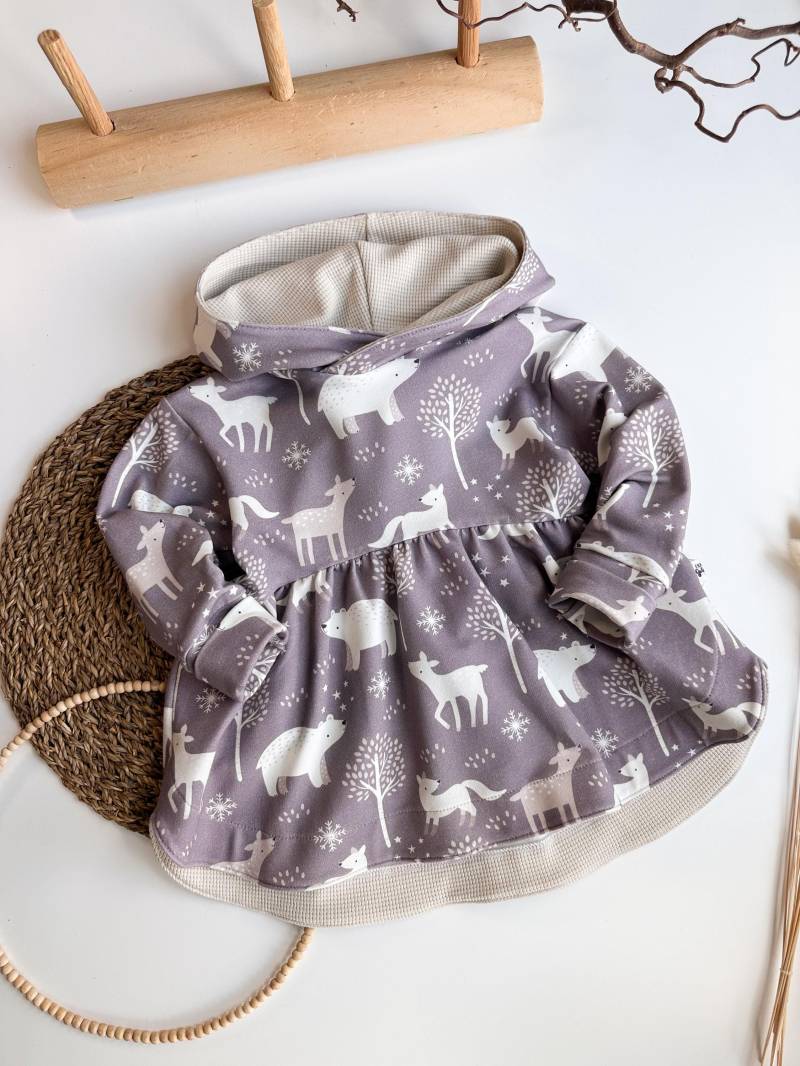 Hoodie Kleid Kinder Winter Reh Fuchs Mädchen Hirsch Pulloverkleid Hoodiekleid Pullover Gr. 92 von FraeuleinGoldstueck