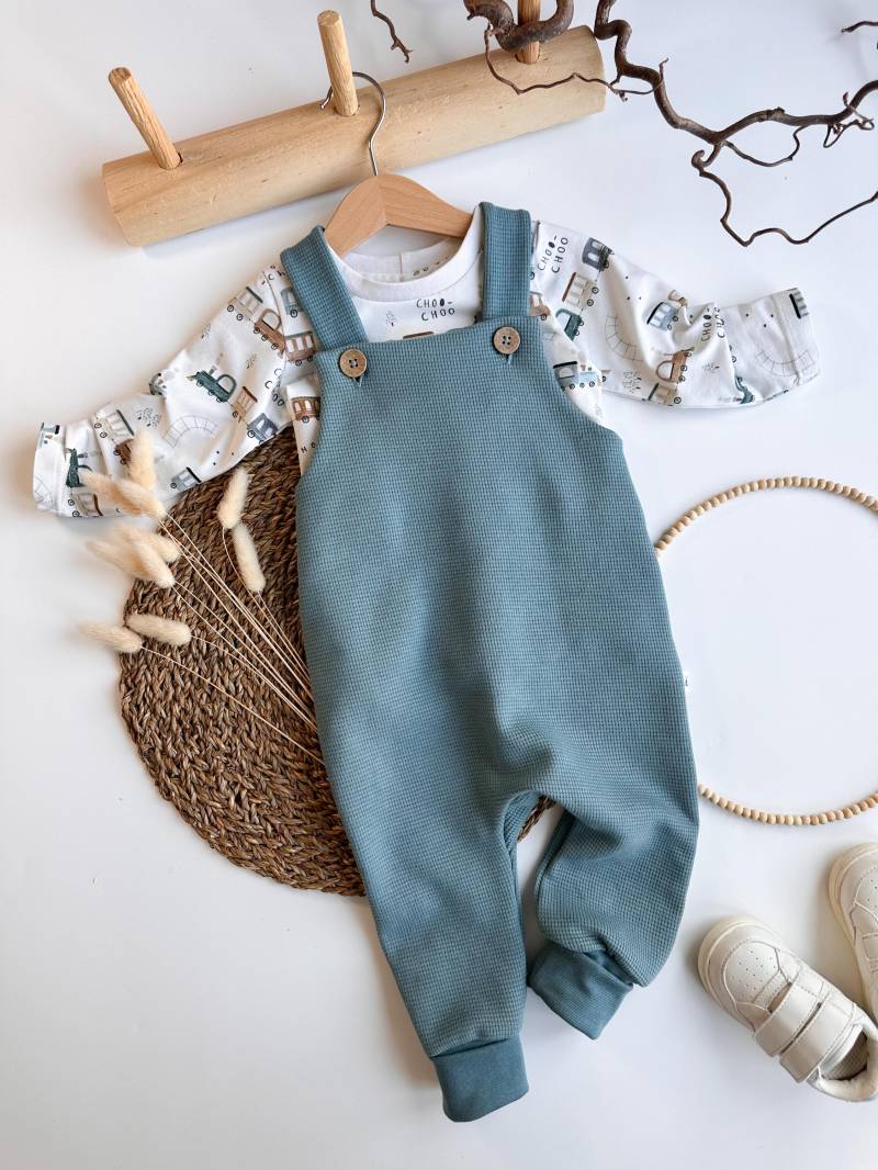 Latzhose Kinder Langarmshirt Eisenbahn Pullover Zug Sweater Set Gr. 80 86 von FraeuleinGoldstueck