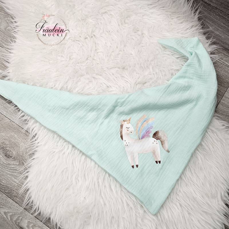 Halstuch Einhorn Kinder Aus Musselin 2 Größen Dreieckstuch Hellmint von FraeuleinMucki