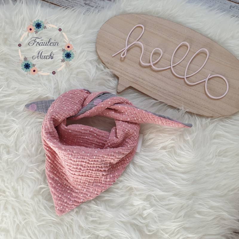 Halstuch Musselin Kinder Punkte Grau Rosa von FraeuleinMucki