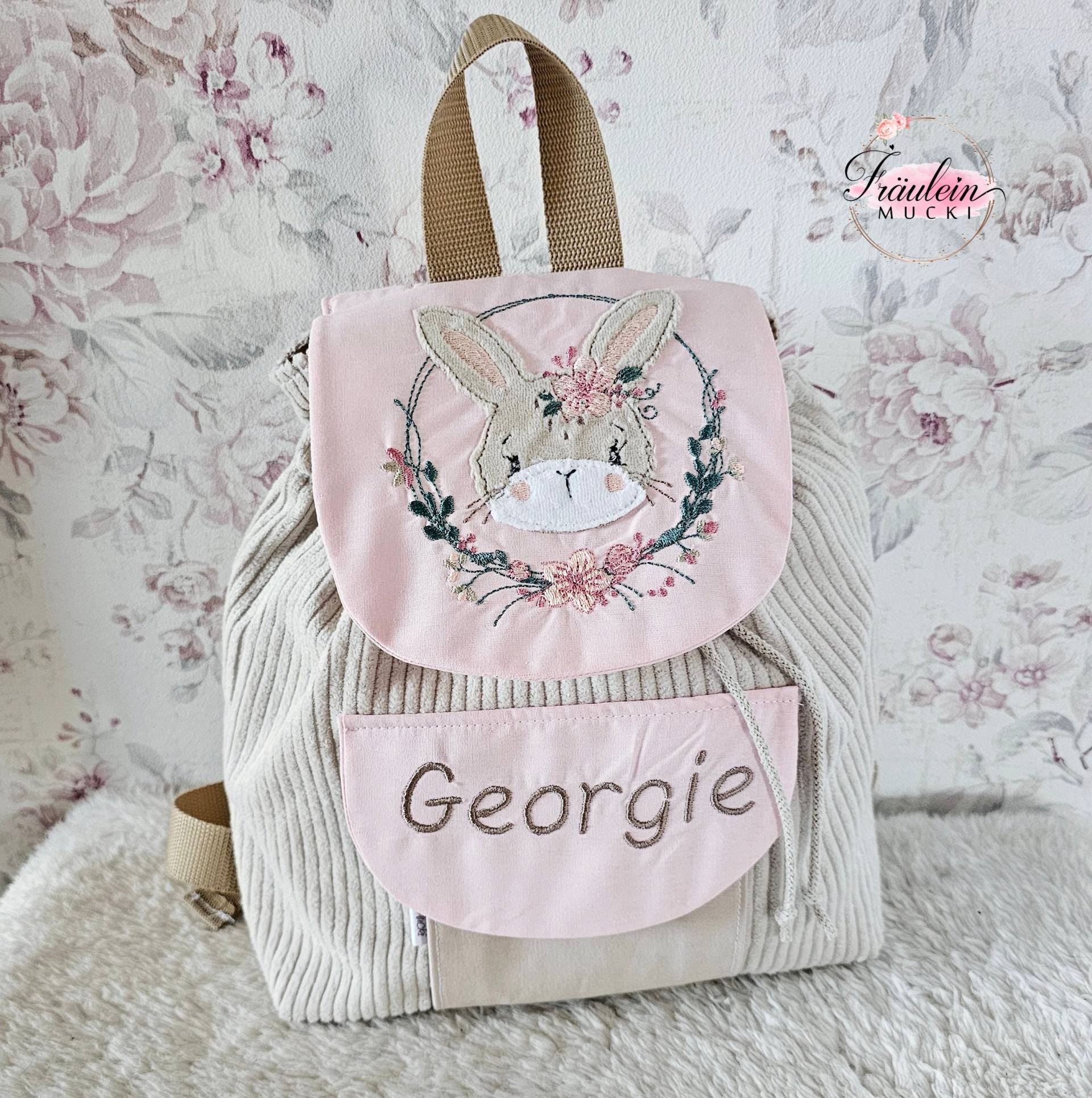 Kindergartenrucksack, Rucksack Kind, Kindergartentasche Cord, Beige Rosa, Hase, Mit Namen Kindergartenrucksack, Rucksack Kind, Kindergartentasche Cord, Beige Rosa, Hase, Mit Namen von FraeuleinMucki