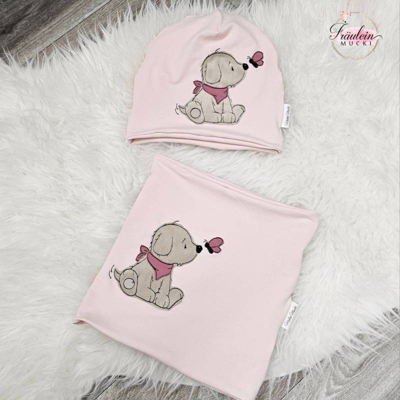 Mütze Und Loop Schal Set Baby Kinder Hund Rosa von FraeuleinMucki