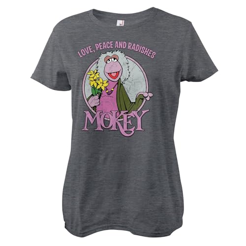 Fraggle Rock Offizielles Lizenzprodukt Mokey - Love Peace and Radishes Frauen T-Shirt (Dunkel-Heather), Medium von Fraggle Rock