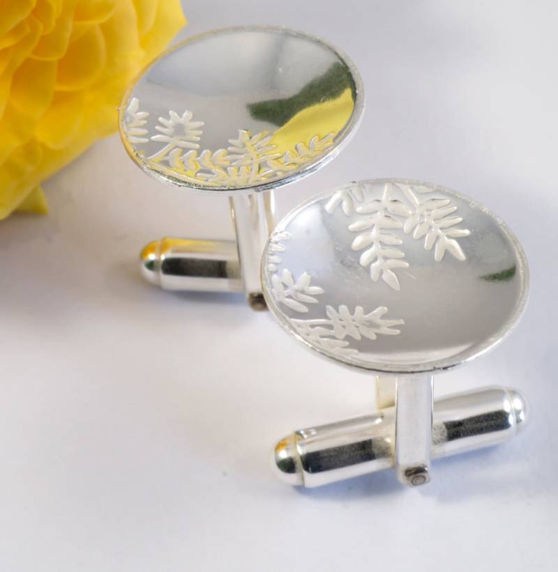 Manschettenknöpfe Aus Sterlingsilber Ascheblatt Aufgedruckte Textur, Recyceltes Silber von FragmentDesignsEtsy