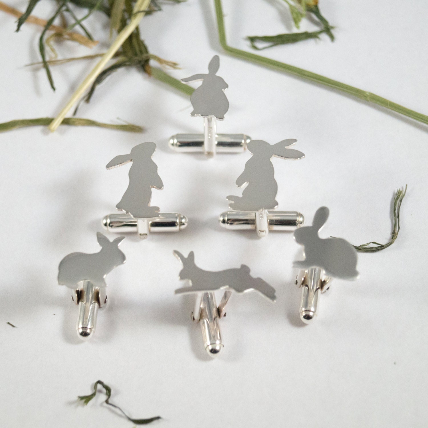 Set Mit 6 Manschettenknöpfen Silver Rabbit Ein Von in Kaninchenform von FragmentDesignsEtsy