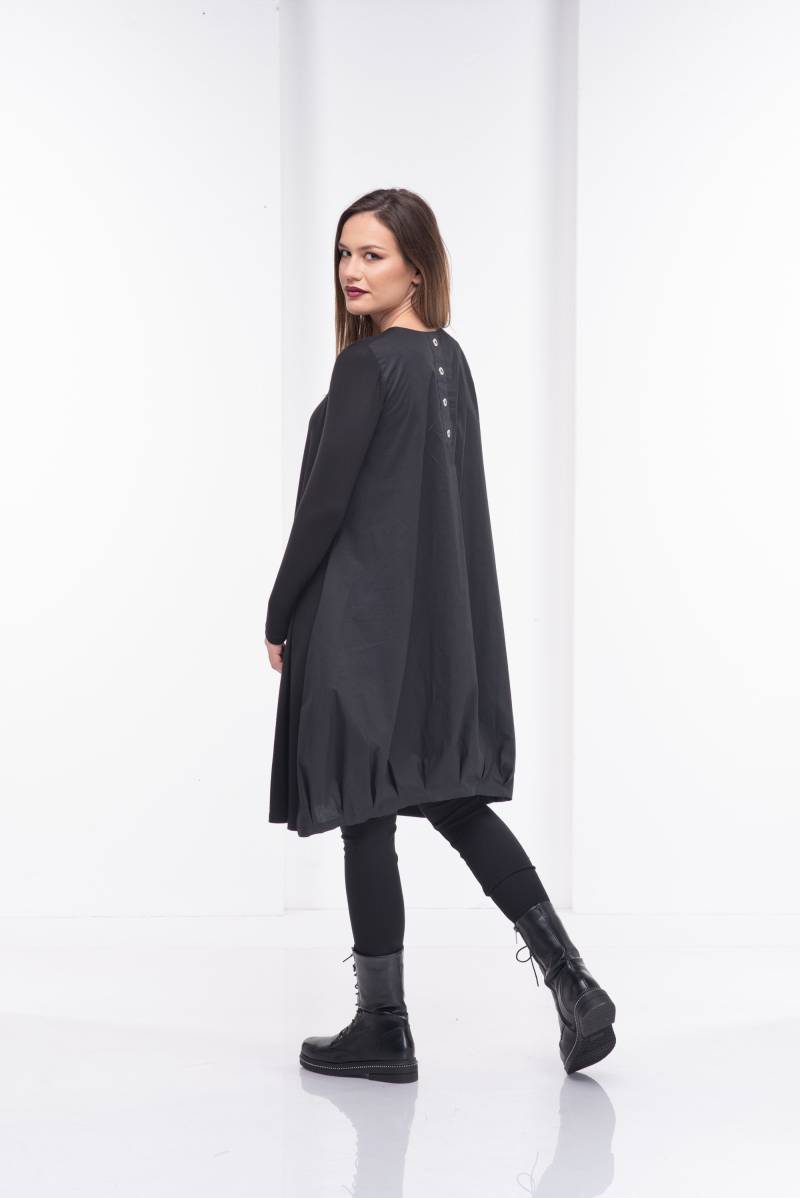 Frauen Kleid, Schwarzes Tunika Kleid in Übergröße, Schwarze Tunika, Boho Kleidung, Abendkleid, A-Linie Midi Cocktailkleid von Fraktura