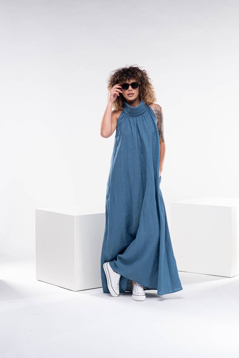 Leinen Strand Kaftan, Boho Strandkleid, Lange Strandvertuschung, Ärmelloses Leinenkleid, Leinenkleidung Frauen von Fraktura