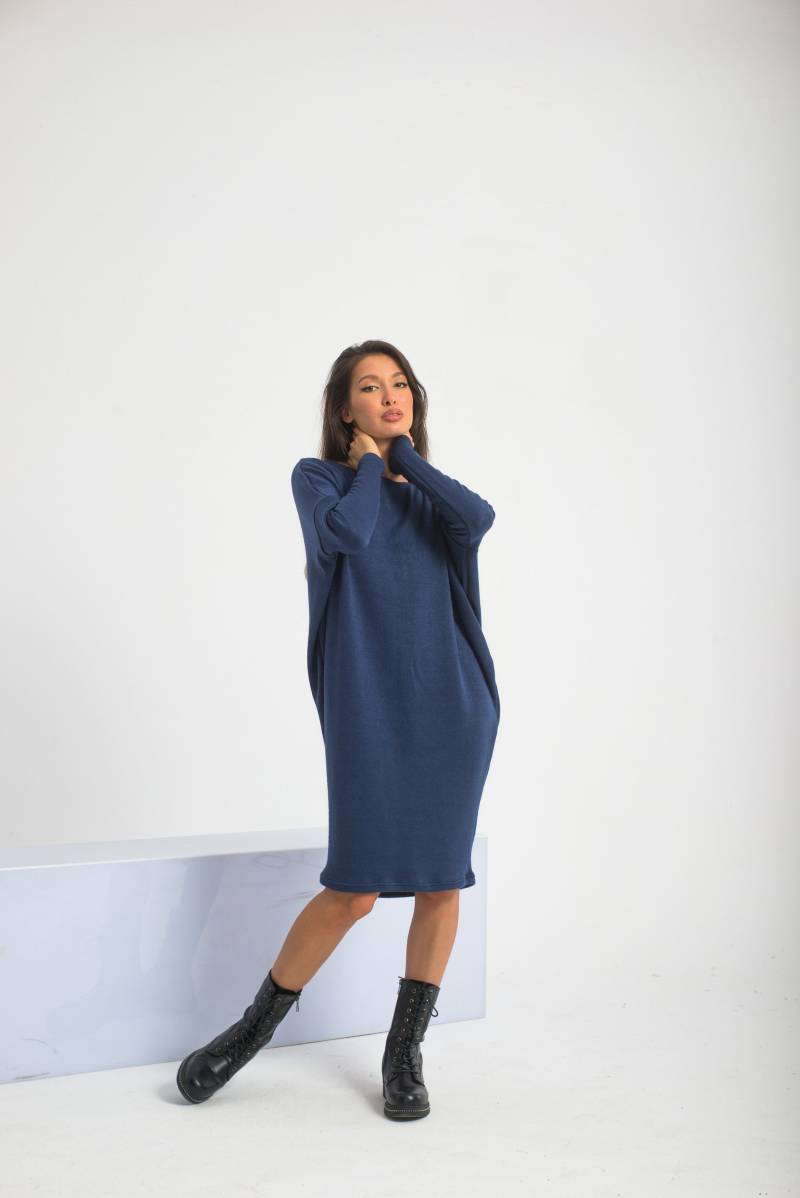 Oversized Winter Kleid, Warmes Strick Pullover Herbst Woll Sweatshirt Kleid von Fraktura