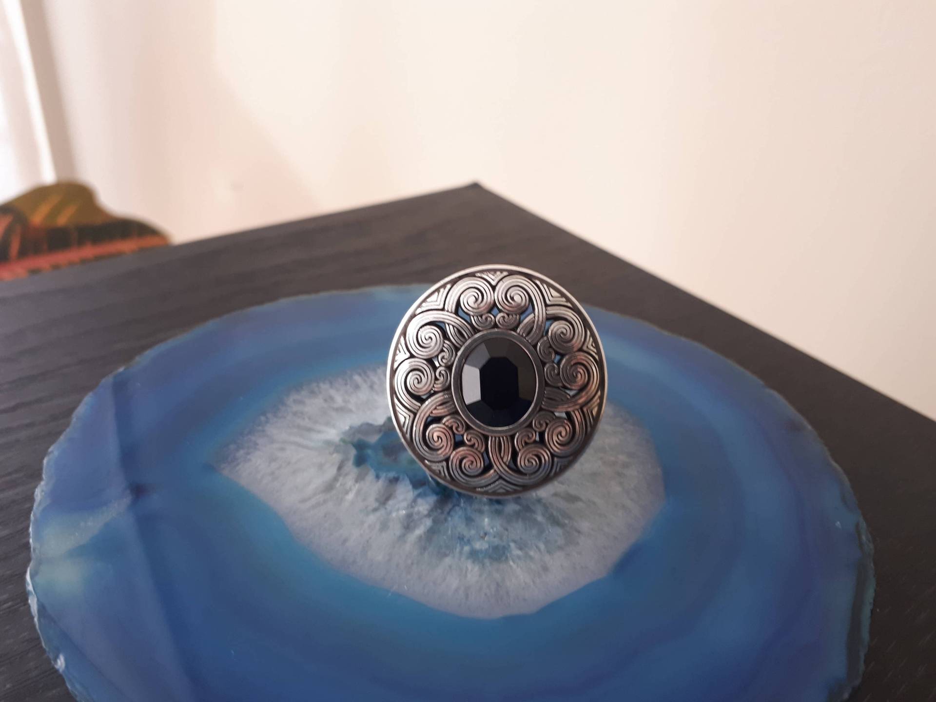 Großer Statement Schwarzer Onyx Ring Breites Ausgefallen von FralaVintage