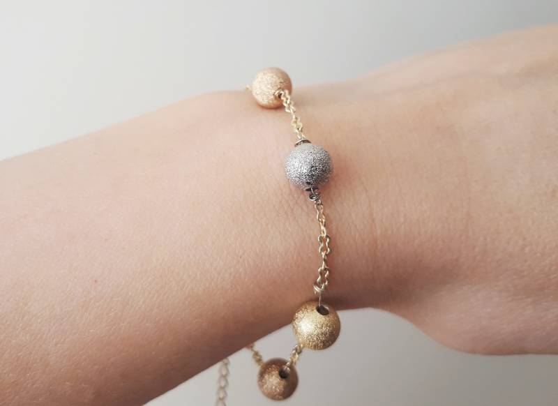 Vintage Drei Gold Über Sterling Silber Perlen Kugeln Vermeil Armband von FralaVintage