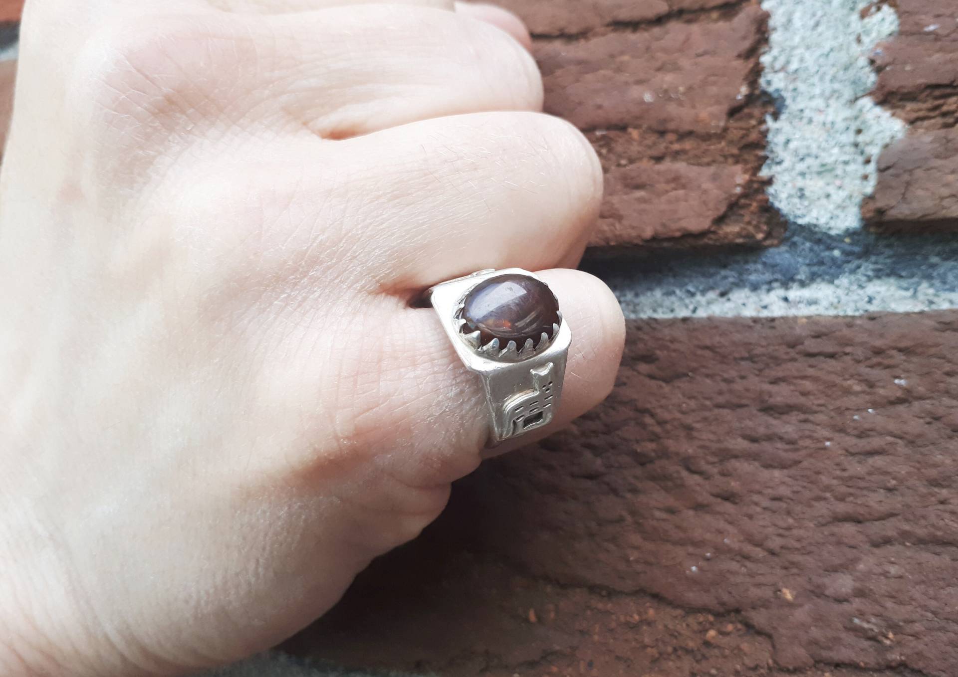 Vintage Feueropal Mexiko Sterling Silber Herrenring Größe 58 Rg6 von FralaVintage