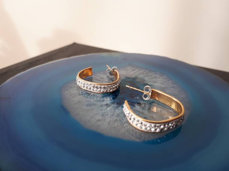 Vintage Halb Hoop Vermeil Kristalle Ohrringe 925 Sterling Silber Eg3 von FralaVintage