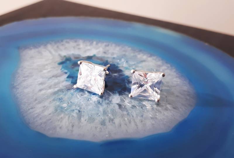 Vintage Klare Cz Quadrat Ohrstecker 925 Sterling Silber Se3Q von FralaVintage