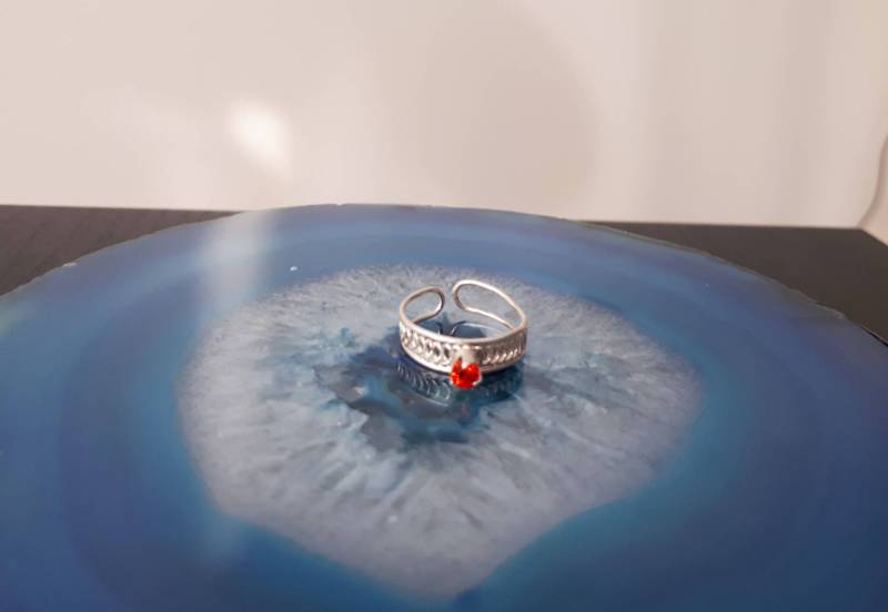 Vintage Rot Cz Zehenring Draht Sterling Silber 925 Größe 2 Einstellbar Tr1E von FralaVintage