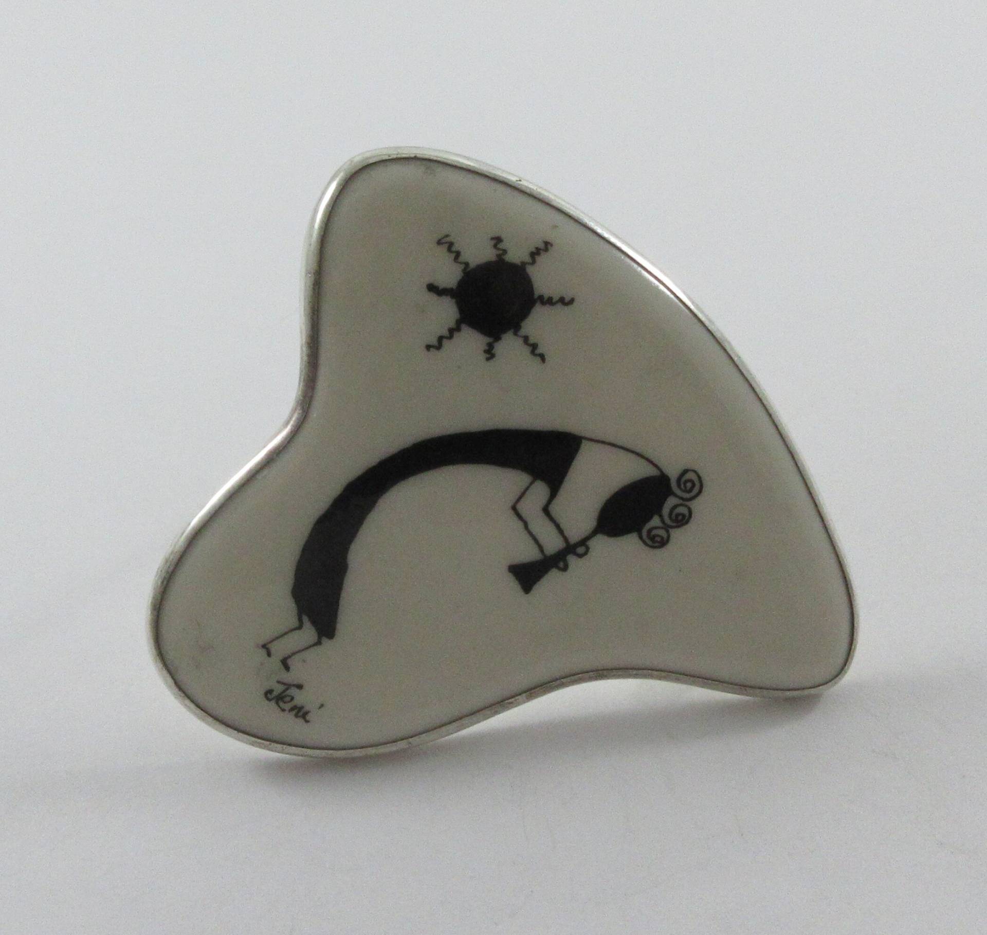 Große Handbemalte Signierte „Jeni"-Brosche Aus Sterlingporzellan von Framarines