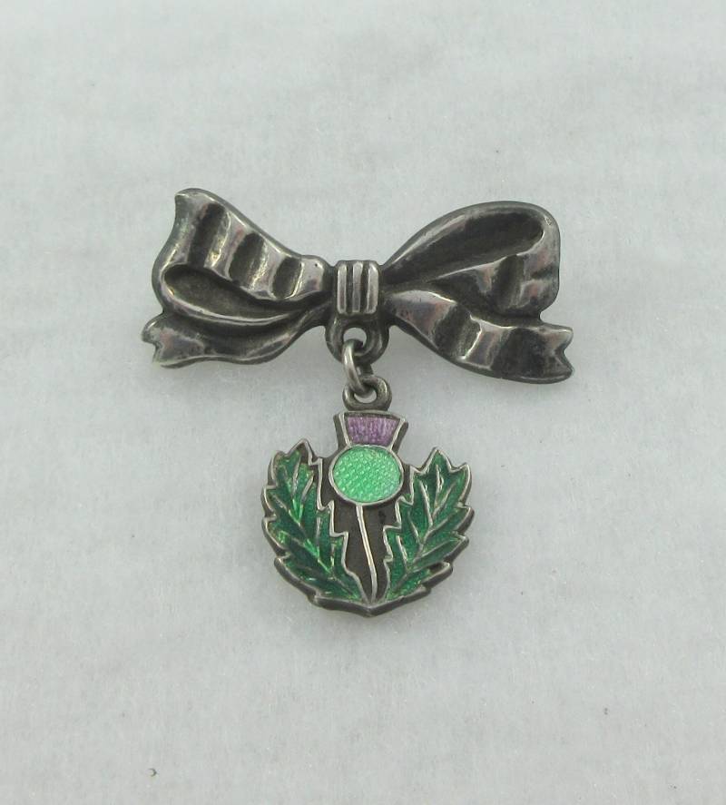 Scotland Sterling Silber Bogen M. Emaillierte Distel Brosche - C Verschluss von Framarines