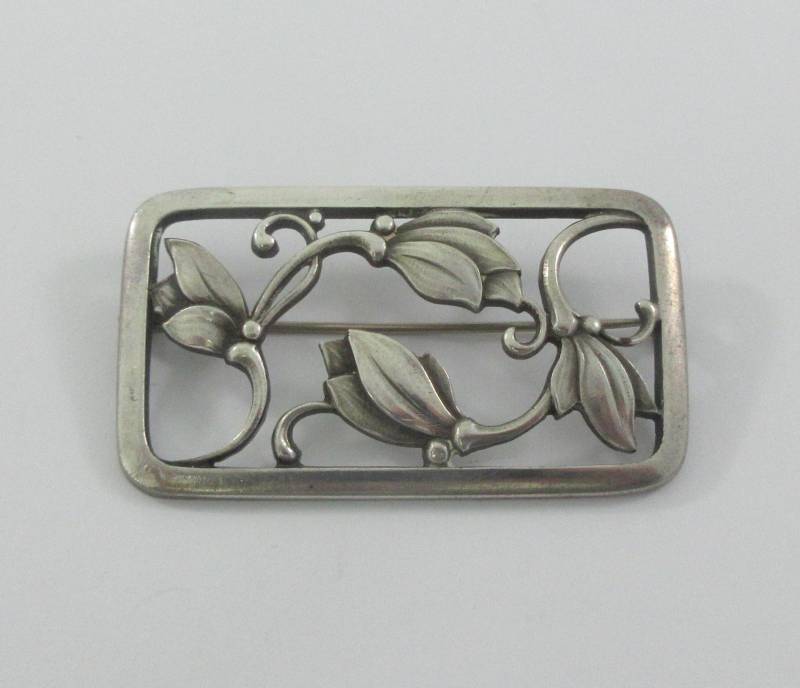 Signierte Georg Jensen Denmark 295 Sterling Silber Offene Blumen Brosche von Framarines