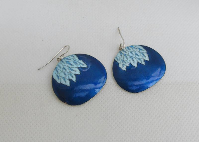 Vintage Frühe Laurel Burch Große Sterling Silber Blaue Emaille Runde Scheiben - Wie Es Ist von Framarines