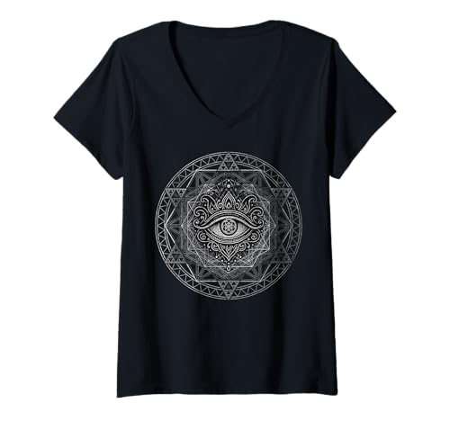 Damen All Seeing Eye Mandala Heilige Geometrie Design T-Shirt mit V-Ausschnitt Damen All Seeing Eye Mandala Heilige Geometrie Design T-Shirt mit V-Ausschnitt von FramePace
