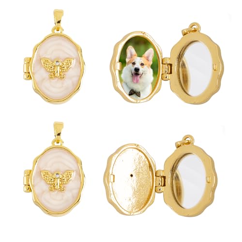 Framendino, 4 Stück Bling Gold Metall Schmetterling Oval Medaillon Foto Bild Charms Anhänger für Schmuckherstellung von Framendino