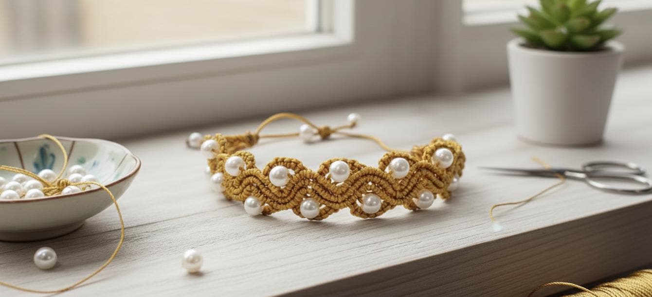 Makramee Armband Mit Großen Perlen von FranMakramee