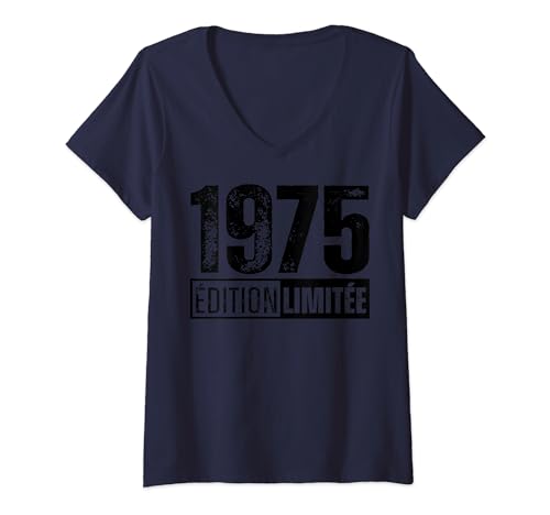 Damen Limitierte Auflage 1975 T-Shirt mit V-Ausschnitt Damen Limitierte Auflage 1975 T-Shirt mit V-Ausschnitt von Français Édition Limitée - Année de Naissance