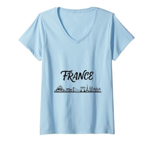 Damen Frankreich Skyline Reise Urlaub Outfits T-Shirt mit V-Ausschnitt von France Casual Clothes T-Shirts