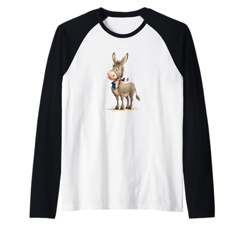 Lazy Donkey Face mit französischen Farben für Jungen und Mädchen Raglan von France Donkey Outfit