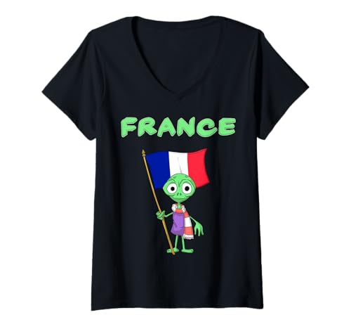 Damen Frankreich Fan Aliens T-Shirt mit V-Ausschnitt Damen Frankreich Fan Aliens T-Shirt mit V-Ausschnitt von France Fans